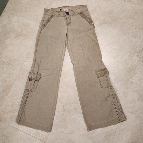 VTG Z Cavaricci Womens Size 5 Utility Cargo Pants Zip Pockets Beige Streetwear - Picture 2 of 16